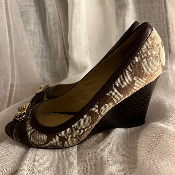 Coach Thea Signature Canvas Peep Toe Wedge - Picture 2 of 4
